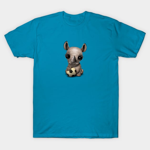 Cute Baby Rhino With Football Soccer Ball T-Shirt by jeffbartels